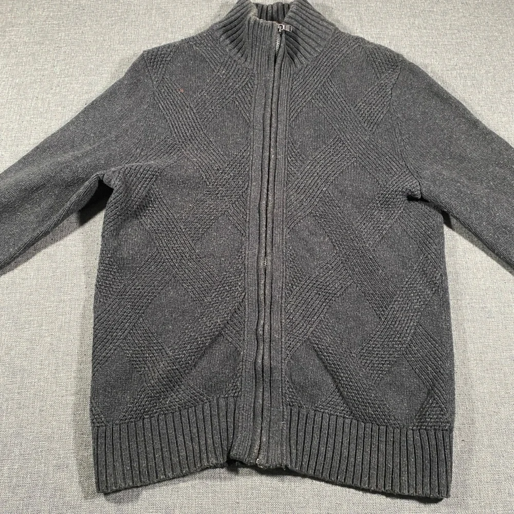 Banana Republic Full Zip Cardigan Mens Small Gray‎ Diamond Cable Knit Luxury